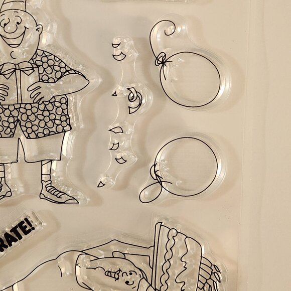 #63 Stamp Set Funny Lady Man Birthday Balloons Confetti - Picture 4 of 7